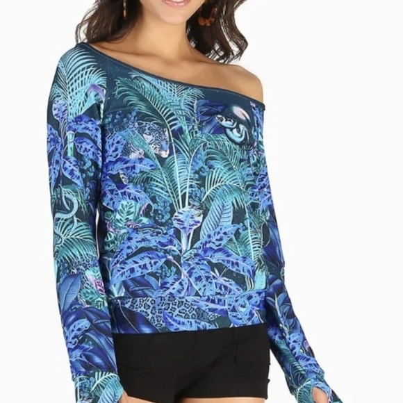 Blackmilk Tops - Blackmilk Hyper Jungle Off The Shoulder Sweater